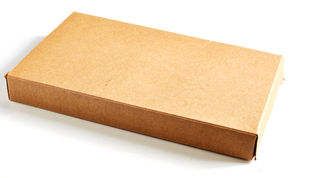 Recycled brown paper box with isolated on white background の写真素材