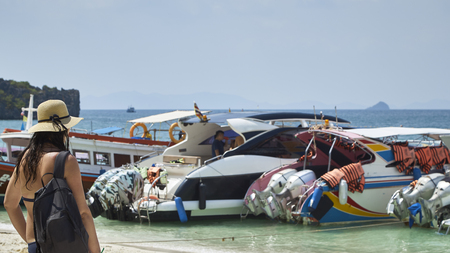 Woman on summer holidays on the beach. krabi vacation and summertime conceptの写真素材