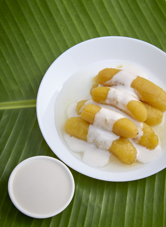 Delicious banana in syrup for Thai sweet and dessert food conceptの写真素材