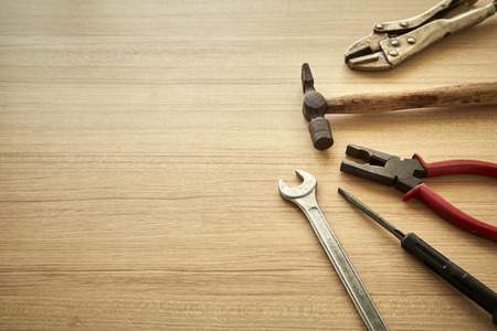 tools supplier on wood backgrounds. Place for your text, 