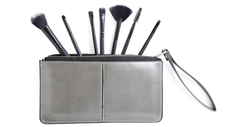 Bags make up fashion professional makeup accessories equipment attractive fashion lady on white background .Beauty conceptの写真素材