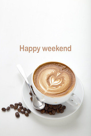 latte art of hot coffee latte on white backgroundの写真素材