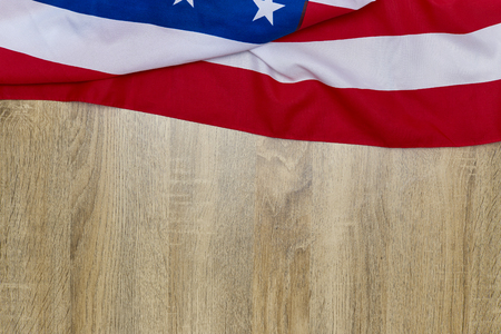 American flag wooden background.The Flag Of The United States Of America. The place to advertise, template.The view from the top.の写真素材