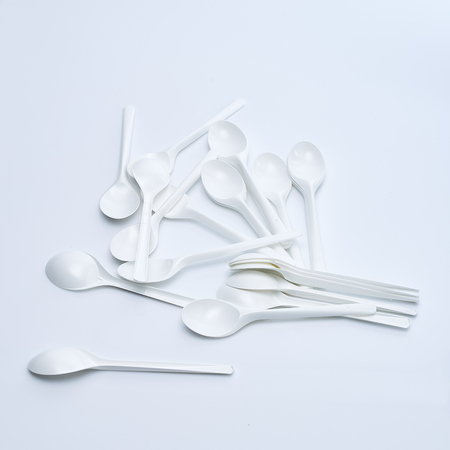 White spoon on white background, Food shortage conceptの写真素材
