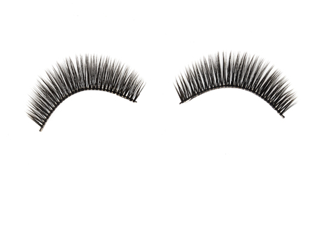 Closeup composition false Eyelashes style for woman eyes on white background with copy space