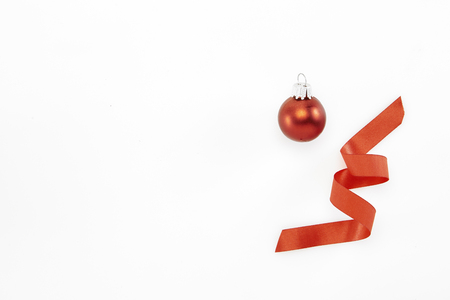 Flat Lay. Christmas Frame from Christmas decorations and gifts on white background, Empty space for designの写真素材