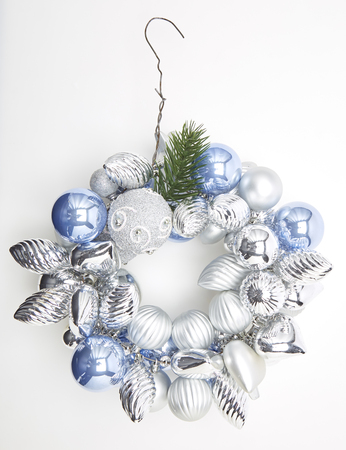 Merry Christmas ornaments, handmade Christmas wreath in white background, Empty space for designの写真素材