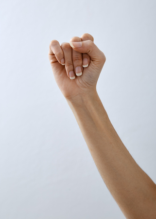 beautiful woman's hand isolated on white background. Palm up, close up.の写真素材