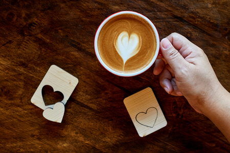 Happy valentines day cup of coffee latteの写真素材