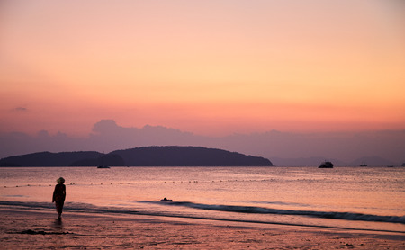 Sunset Summer vacations concept, Travel asia sea beach in sunset at Ao Nang in Krabi  Thailandの写真素材