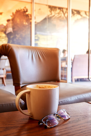 hot coffee, morning With the newspaper Financial conceptの写真素材