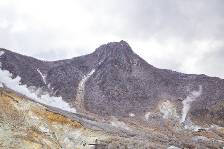 weekend travel, View of mountain at owakudani, sulfur quarry in Hakone, Japanの写真素材