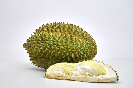 Close-Up Of Durian Fruit White Background, King Of Fruit In Thailandの写真素材