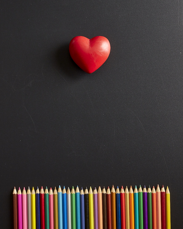 Concept Back to school banner blackboard Colorful pen and Red heart shape for adding text or design,educationの写真素材