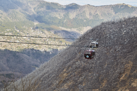 Hakone, Japan - Jan 18, 2019: Hakone ropeway cable car travelling in Owakudani valley at Hakone, Japanのeditorial素材