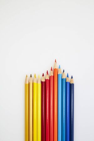 Back to school. Close up Colorful wooden pencils for drawing on white a background. copy space for textの写真素材