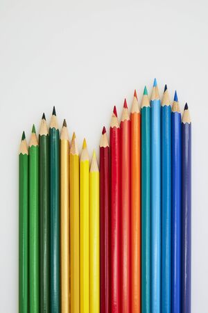 Back to school. Close up Colorful wooden pencils for drawing on white a background. copy space for textの写真素材