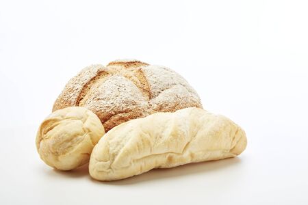 Traditional homemade french bread on a white background