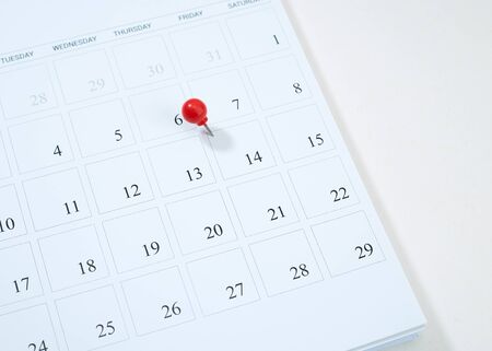 Calendar and red pushpin on 14 February. Valentine's day copy space for textの写真素材