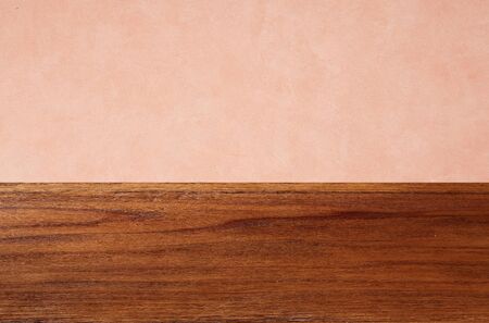 Empty wooden plank blank on pink wallpaper for display products or banner advertisingの写真素材