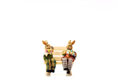 Decorative Easter eggs rabbit on white background copy space textured for banner design