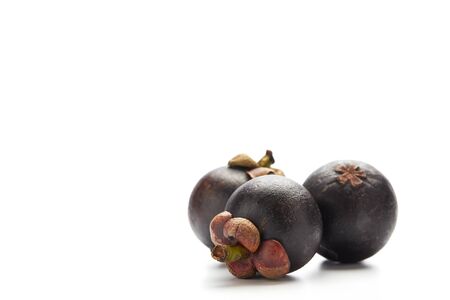 Asian fruit, ripe mangosteen fruit isolated on white background.の写真素材