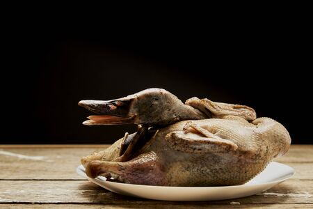 Asian food. Raw duck carcass prepared for roasting, Whole raw duck ready to cookの写真素材