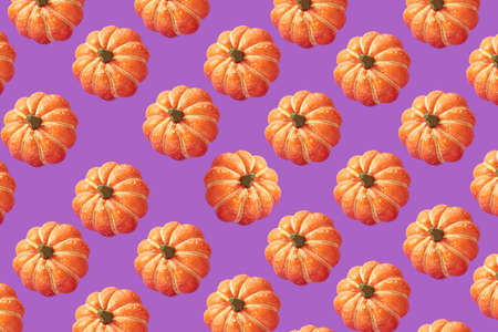 Flat lay Pumpkin on purple background For Halloween and Autumnの写真素材