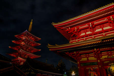 People at night Sensoji Temple in Tokyo, Japan Sep 22 2018. It is the most famous Buddhist temple in Asakusa district. Sensoji Temple is one of the main tourist attraction in Tokyo, Japan.のeditorial素材