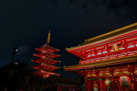 People at night Sensoji Temple in Tokyo, Japan Sep 22 2018. It is the most famous Buddhist temple in...