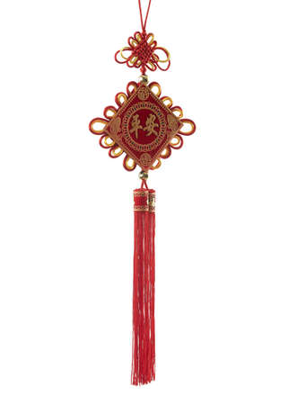 Chinese new year decoration ornament Chinese knot on white background Foreign meaning blessing prosperity fortuneの写真素材