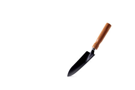 Metal shovels for gardening equipment on white background