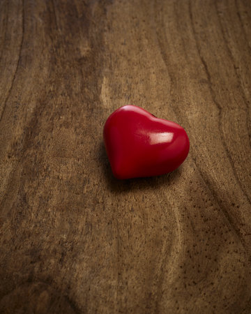 Valentine's day red heart on old wood Holidays background Card for loveの写真素材