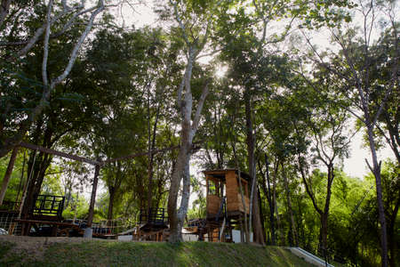 children playground morning autumn scenery in the parkの写真素材