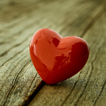 Valentine background of love red heart on the rustic vintage wooden table for card mockup copy space
