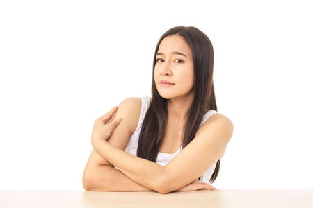 Portrait of beautiful woman Asian makeup of cosmetic, girl hand touch and smile attractive, the face...