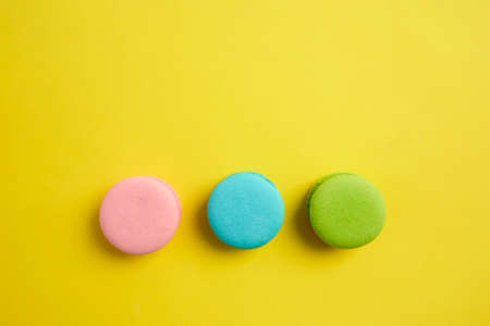 Top view Sweet colorful French macaroon biscuitsの写真素材
