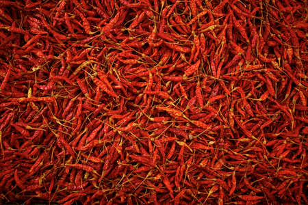 Close up Dried red hot chilli texture background, Dried red Karen chili is traditional Asia chili (Prik Ka Reang)の写真素材