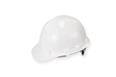 White helmet for construction on a white background.の写真素材