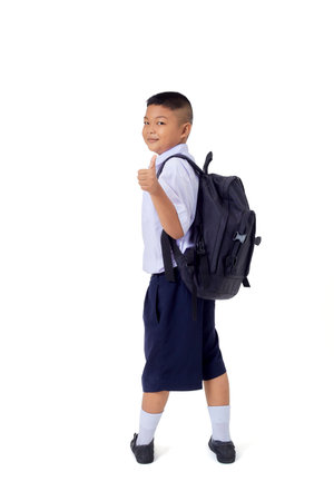 Portraits of Asian Boy Thai Country in School Uniform Isolated On White Backgroundの写真素材