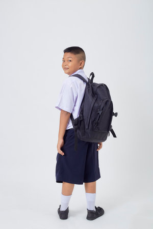 Portraits of Asian Boy Thai Country in School Uniform Isolated On White Backgroundの写真素材