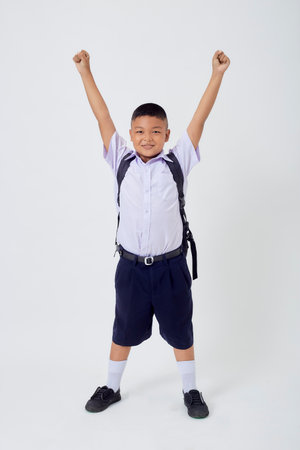 Portraits of Asian Boy Thai Country in School Uniform Isolated On White Backgroundの写真素材
