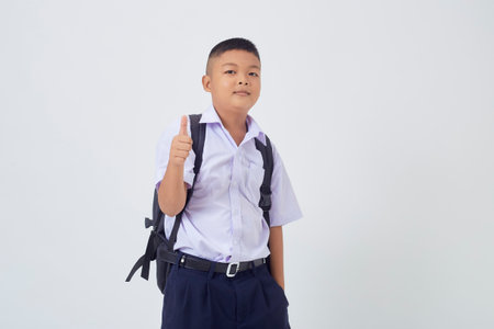 Portraits of Asian Boy Thai Country in School Uniform Isolated On White Backgroundの写真素材