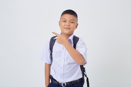 Portraits of Asian Boy Thai Country in School Uniform Isolated On White Backgroundの写真素材