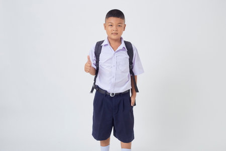 Portraits of Asian Boy Thai Country in School Uniform Isolated On White Backgroundの写真素材