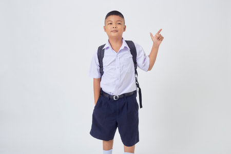 Portraits of Asian Boy Thai Country in School Uniform Isolated On White Backgroundの写真素材