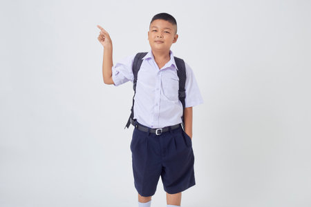 Portraits of Asian Boy Thai Country in School Uniform Isolated On White Backgroundの写真素材