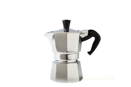Typical Italian coffee pot or moka in aluminum on white background,の写真素材