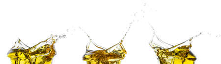 Many shapes of oil splash with air bubbles isolated on white background. Lubricating and industrial...