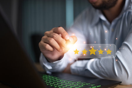 User give rating to service experience on online application for Customer review satisfaction feedback survey concept.の写真素材